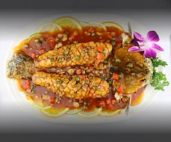 Chef's special sweet sour mandarin whole fish whit pinenut 